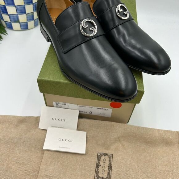 Men’s Gucci interlocking G leather loafers size 12 fits 12.5 US made in Italy - Picture 3 of 10